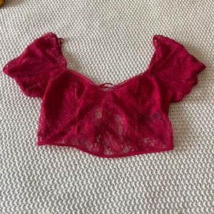 UO Pink/Red Lace Corset Style Crop Top